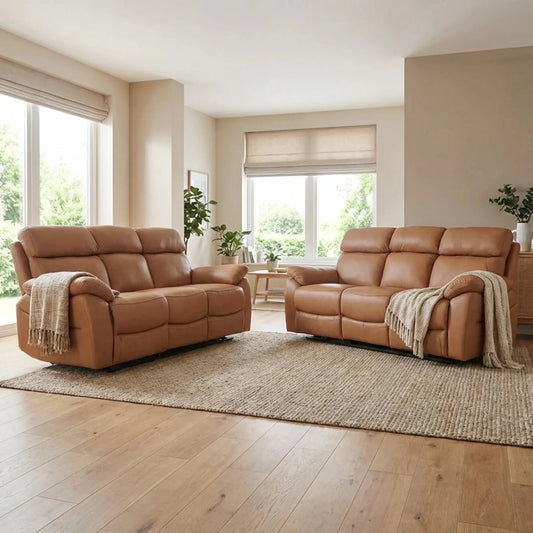 Dandrea Genuine Leather Caramel Electric Power Recliner 3+3 Seater Sofa Set - Furniture Instore