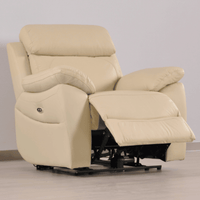 Beige recliner chair with lifting mechanism on a plain background