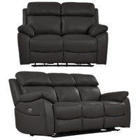 Black leather recliner sofa set on a white background