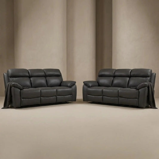 Dandrea Genuine Leather Grey Electric Power Recliner 3+3 Seater Sofa Set - Furniture Instore