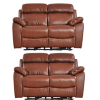 Two brown leather recliners on a white background