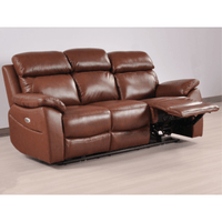 Brown leather recliner sofa on a plain background