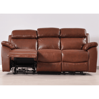 Brown leather reclining sofa on a white background
