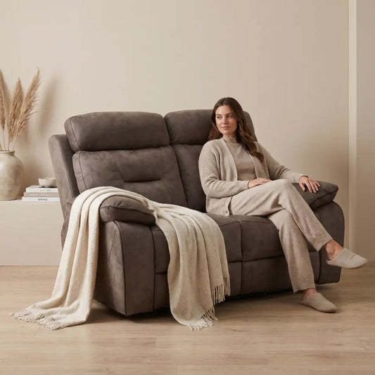 Foster Brown Fabric Electric Recliner 2 Seater - Furniture Instore