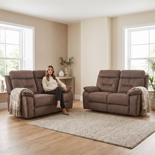 Foster Brown Fabric Electric Recliner 2+2 Seater Sofa Set - Furniture Instore