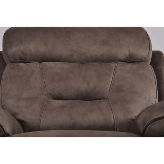 Close-up of a brown recliner chair with a white background