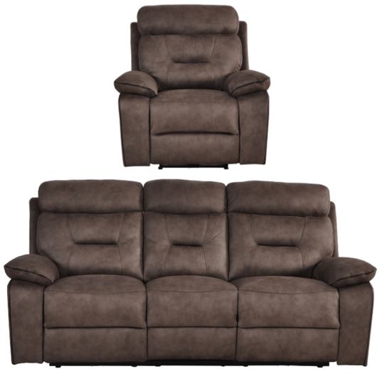 Brown recliner chair and sofa set on a white background