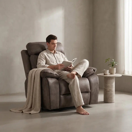 Foster Brown Fabric Electric Recliner Armchair - Furniture Instore