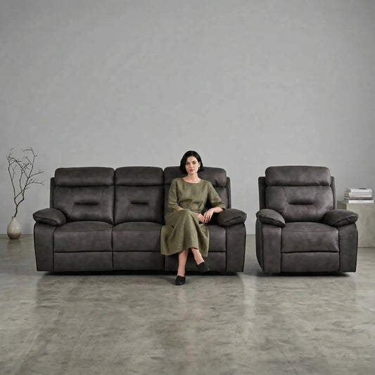 Foster Dark Grey Fabric Electric Recliner 3+1 Seater Sofa Set - Furniture Instore