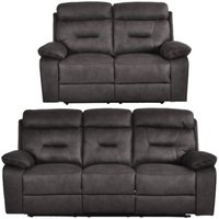 Two gray reclining sofas on a white background