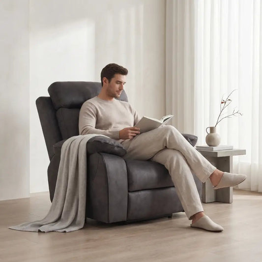 Foster Dark Grey Fabric Electric Recliner Armchair - Furniture Instore