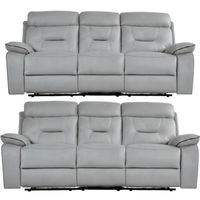 Gray leather reclining sofa set on a white background
