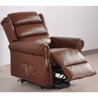 Brown leather recliner chair on a light gray background