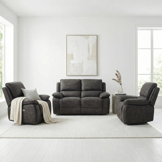 Maple Grey Suede Fabric Electric Recliner 2+1+1 Seater Sofa Set - Furniture Instore