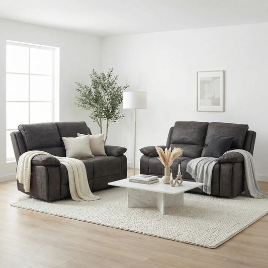 Maple Grey Suede Fabric Electric Recliner 2+2 Seater Sofa Set - Furniture Instore
