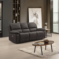Gray sofa in a living room with a wooden coffee table and decorative items.