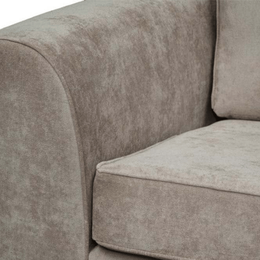 Nancy beige 2-seater sofa close-up highlighting cushions and fabric on a clean white background