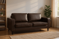 Box Brown Leather 3 Seater Sofa - Furniture Instore