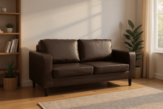 Box Brown Leather 2 Seater Sofa - Furniture Instore