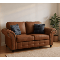 Oakland tan 2-seater sofa with plush cushions and modern design, displayed in a stylish living room setting