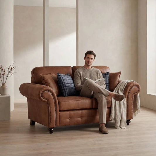 Oakland Tan Suede 2 Seater Sofa - Furniture Instore