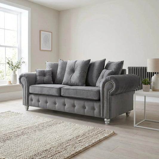Olympia Grey Fabric Velvet 3 Seater Sofa - Furniture Instore