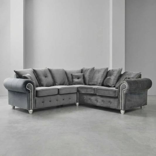 Olympia Grey Fabric Velvet Corner Sofa - Furniture Instore