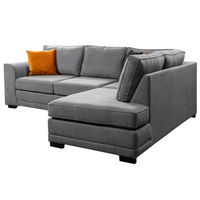 Ocra grey right-hand corner sofa at an angled view on a white background, highlighting its modern style and clean lines
