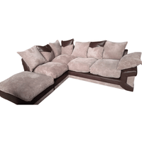 Sectional sofa with brown and gray cushions on a white background