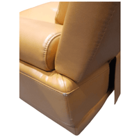 Beige leather car seat with stitching detail on a white background