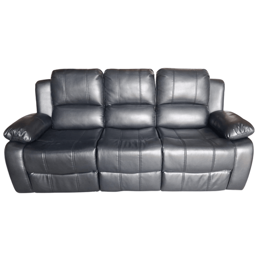 Outlet Valencia Black Leather 3 Seater Manual Recliner Sofa - Furniture Instore