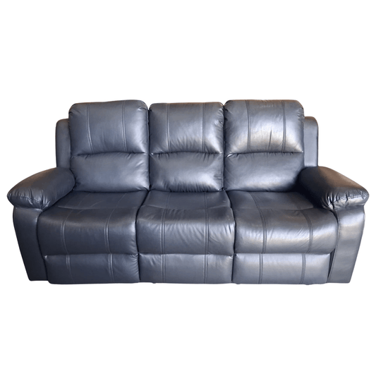 Outlet Valencia Black Leather 3 Seater Manual Recliner Sofa - Furniture Instore
