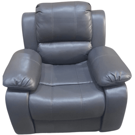 contemporary Valerie armchair upholstered in grey leather, set against a clean white background