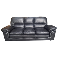 Black leather 3 seater sofa on a white background