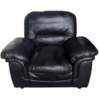 Black leather recliner chair on a white background