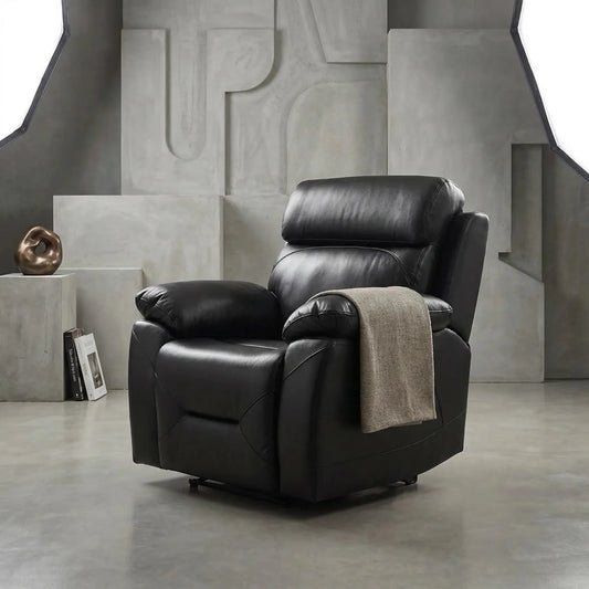 Renato Black Leather Electric Recliner Chair - Furniture Instore