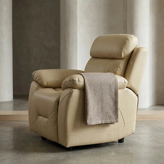 Renato Cream Leather Power Recliner Chair - Furniture Instore