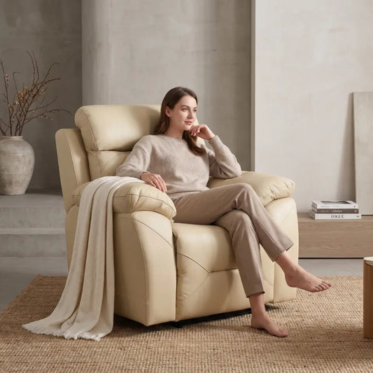 Renato Cream Leather Power Recliner Chair - Furniture Instore