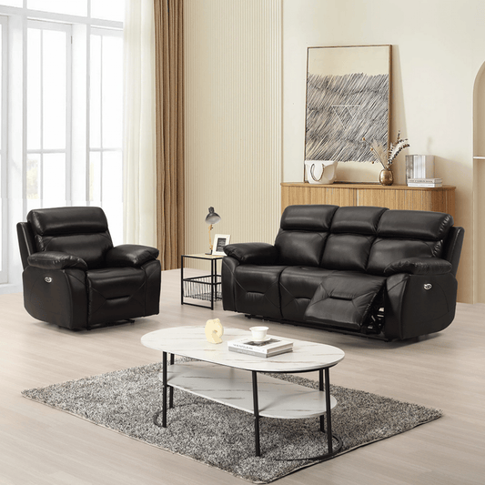 Renato Black 3+1 sofa combo in a modern roomset, black upholstery, stylish and comfortable living room furniture set