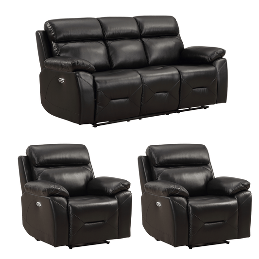 Renato Black 3+1+1 sofa combo on white background, black upholstery, modern and stylish living room furniture set