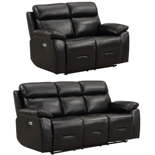 Renato Black 3+2 sofa combo on white background, black upholstery, modern and stylish living room furniture set