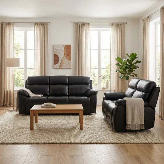 Renato Genuine Leather Black Electric Power Recliner 3+2 Seater Sofa Set - Furniture Instore