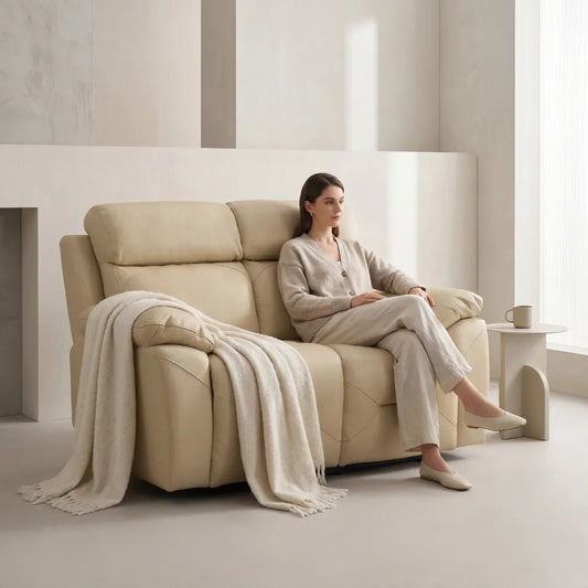 Renato Genuine Leather Cream Electric Power Recliner 2 Seater - view 2 - Furniture Instore