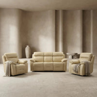 Renato Genuine Leather Cream Electric Power Recliner 3+1+1 Seater Sofa Set - Furniture Instore