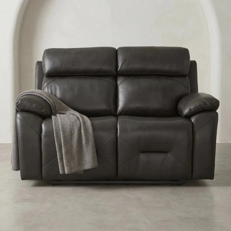 Renato Genuine Leather Grey Electric Power Recliner 2 Seater - Furniture Instore