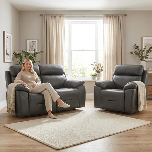 Renato Genuine Leather Grey Electric Power Recliner 2+1 Seater Sofa Set - Furniture Instore
