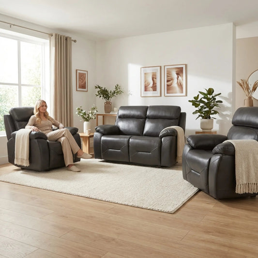 Renato Genuine Leather Grey Electric Power Recliner 2+1+1 Seater Sofa Set - Furniture Instore