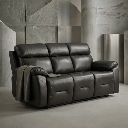 Renato Genuine Leather Grey Electric Power Recliner 3 Seater - Furniture Instore