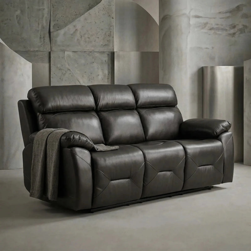 Renato Genuine Leather Grey Electric Power Recliner 3 Seater - Furniture Instore