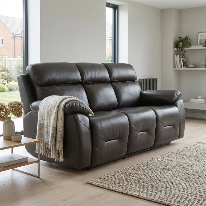 Renato Genuine Leather Grey Electric Power Recliner 3 Seater - Furniture Instore